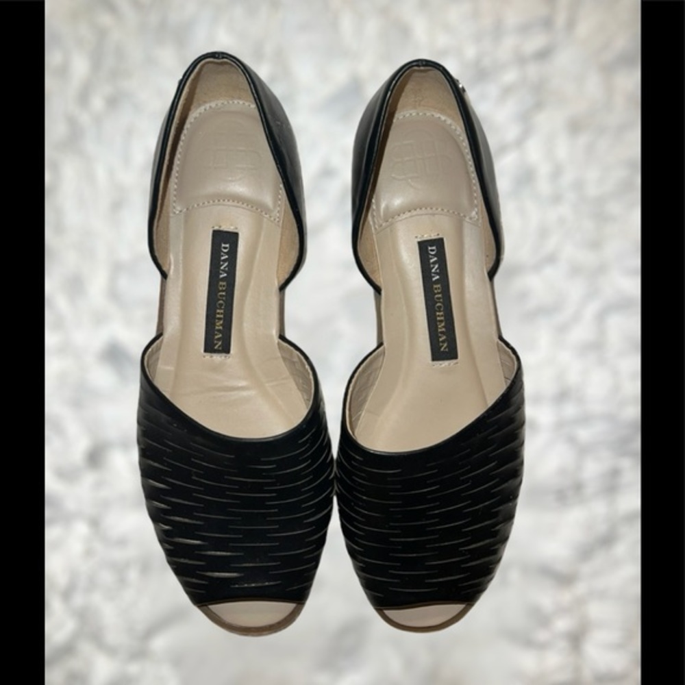 Dana Buchman camina black open toe flat shoes vegan leather  7